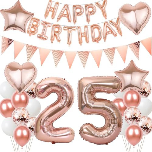 Luftballons 25 Geburtstags deko Frau set, Folienballon 25 jahre Geburtstag Deko RoseGold ballons 25 jahre Geburtstag deko Frau,Geburtstagsdeko 25. geburtstag deko 25 jahre Frauen Mädchen (number 25)