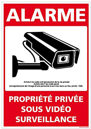 Panneau de signalisation Alarme - Propriété Privée sous Alarme Vidéo Surveillance, signalisation Alarme, Pancarte sécurité, Plaque Surveillance vidéo, caméras de Surveillance - 105 x 150, Adhésif