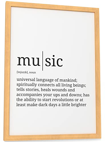 Papierschmiede® Definition Music, A4 Bild gerahmt im Natur-Holzrahmen, Wandbild für Wohnzimmer, Schlafzimmer, Küche, Esszimmer, Poster Geschenk Wanddeko Spruch aufhängefertig