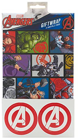 UK Greetings Marvel Avengers Geschenkpapier Pack | Geschenkverpackungsset | Geburtstag/Hochzeiten/Weihnachten | 2 Stück | 180 x 250 x 5 mm