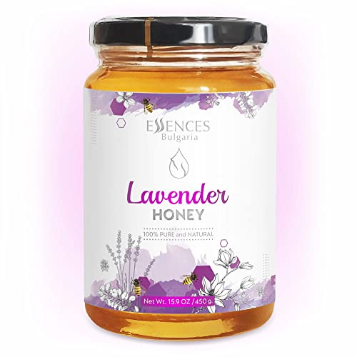 Essences Bulgaria Miel de Lavande Brut 450gr | Goût Incroyable | 100% Pur et Naturel | Sans Additifs | Miel d'Abeille Cru | Édulcorant Naturel | Sans OGM | Sans gluten