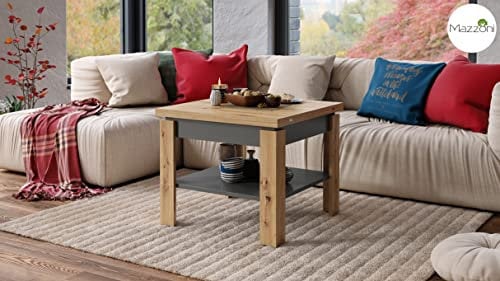 Design Couchtisch Tisch Leo Eiche Artisan - Anthrazit matt aufklappbar 65-130cm Esstisch