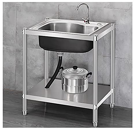 Liudan Küchenspüle Stehendes Waschbecken, Edelstahl-Küchen-Spüle-Regal-Rack mit Wasserhahn, for Bauernhaus Badezimmer im Freien, 27 x 17 x 30 Zoll Einbauspüle (Size : A1)