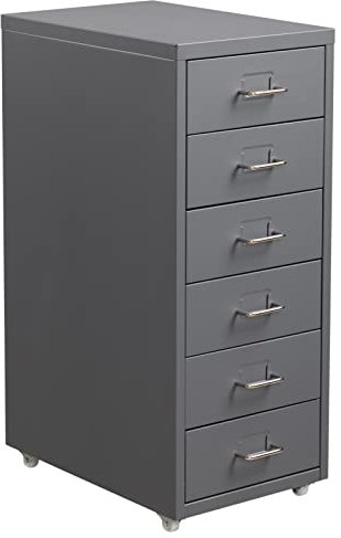 HollyHOME Mobiler Aktenschrank mit 6 Schubladen, rollender Aktenorganisator, Aufbewahrungsschrank aus Metall mit Rollen für Zuhause, Büro und Schule, grau