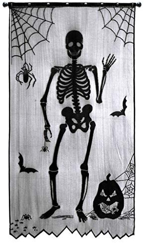 Gardinen Vorhänge Verdunkelung Halbtransparent Vorhang Blickdicht Gardinen Schals Schädel Türvorhang Vorhang Halloween Halloween Dekoration Vorhänge Schwarz Blickdicht Kräuselband (Black, One Size)