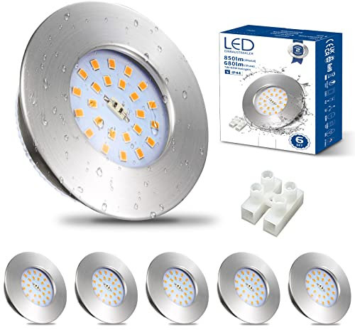 HiBay Einbaustrahler LED Flach 7W Badezimmer LED Spot IP44 Deckenspots Rund Matt Nickel 3000K Warmweiß Einbauleuchten 850lm 6er Set