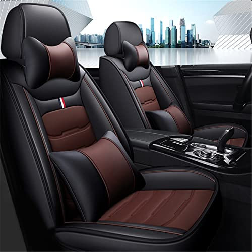 Muchkey Luxus sitzbezüge Auto für Citroen Berlingo C-Crosser C-Elysée C-Zero 5 Sitze Autositzbezüge mit Kopfstütze Nackenkissen & Rückenkissen Autositze (MK-51) Farbe Schwarz Kaffee
