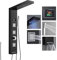 ROVOGO Panneau Colonne de Douche Hydromassante Led sans Robinetterie, 5 Fonctions: LED Douche Pluie, Jet de Massage, Douchette, Bec Bain déverseur et Affichage de La température, Acier Inox 304, Noir