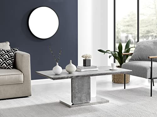 Furniturebox UK Alba Stone Effect Coffee Table - White Gloss & Chrome - Minimalist Modern Design - Grey, White & Silver Metal - Living Room Furniture