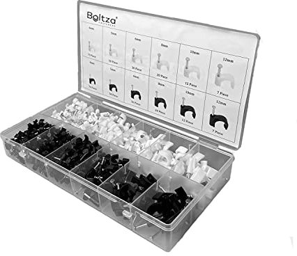 Assorted Round Cable Nail Clips Black & White 4mm to 12mm- 390 PCS