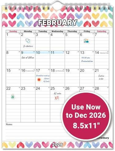 CRANBURY Kleiner vertikaler Wandkalender 2023–2024 – (Jahreszeiten), 21,6 x 27,9 cm hängender monatlicher Wandkalender, jetzt bis Dezember 2024, Ganzjahreskalender 2024, Bürokalender plus Aufkleber