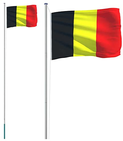vidaXL Belgische Flagge mit Mast, Fahne Belgien mit wetterfestem Fahnenmast, Nationalflagge für Garten, Länderflagge Länderfahne, 6,08 m Aluminium