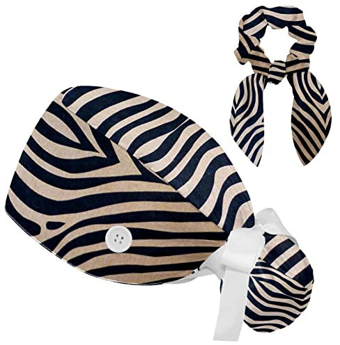 Arbeitskappe + Haargummi Bouffant Kappen Raffhalter Hut mit Schweißband Scrub Hut Zebra Streifen Textur Turban Cap, Farbe1, One size