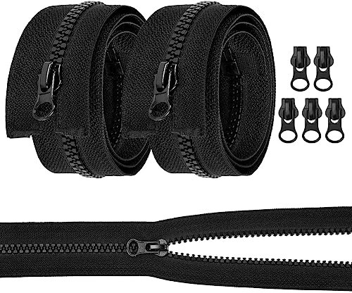 AUAUY 2 PCS Reißverschluss, Harz Reißverschlüsse mit 5 Schieber, 70cm/27.5inch Reißverschluss Plastik Zähne Nr.5 Mittelgrob Teilbar, für Jacken Mantel Kleidung Tasche Gepäck Bettzug Zelt - Schwarz