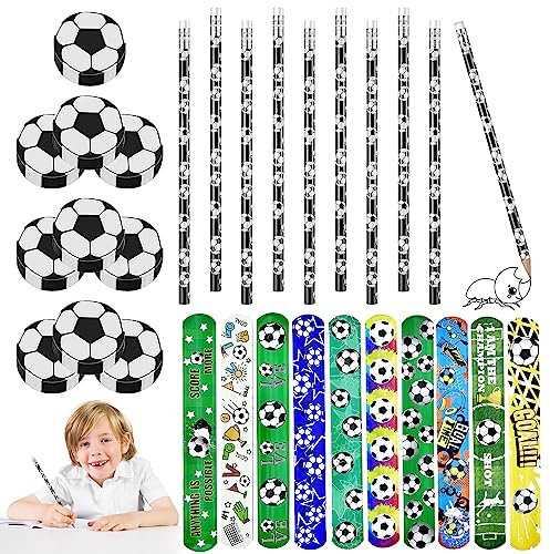 GAROMIA 30 Fussball Bleistift Fußball Radiergummi Bleistiftanzug Fußball Slap Armbänder Party Mitgebsel Kindergeburtstag Fussball Geburtstag Junge Fußball Mitgebsel Jungen Bleistifte