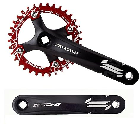 EVOSID Fahrrad-Kurbelgarnitur 104BCD Mountainbike Vierkantloch Kurbel 170 mm schmale Kettenblätter 32T 34T 36T 38T Ritzel MTB Kurbelgarnitur (rot 34T, 170mm)