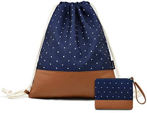LEAPOP Turnbeutel Hipster Sporttaschen, Tupfen Drucken Gym Sack Beutel Sportbeutel Tüte Rucksack mit Innentasche und Schlüsselbund, Eines Münzbörsen (Marineblau)