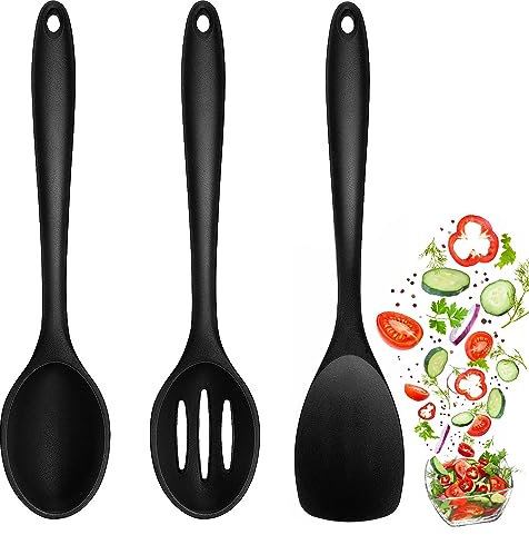3 cucchiai da cucina in silicone, antiaderenti, cucchiai scanalati, cucchiaio da cucina in silicone, cucchiaio per mescolare, cucchiaio da cucina in silicone, per cucinare, cuocere, mescolare