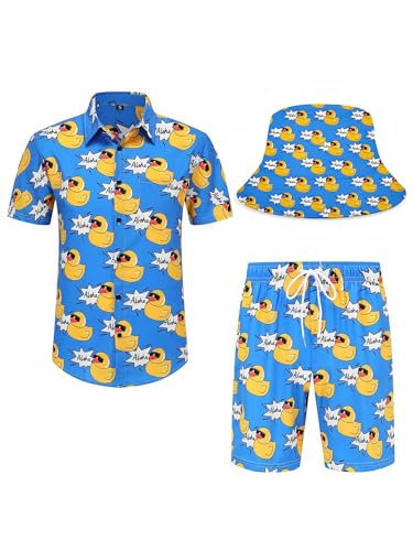 PATSINFOS Hot Dog Shirt, lustige Hawaii-Hemden für Herren, Herrenhemd und kurze Sets, Herren-Shirt, Button-Down-Shirts, 012, 016-gelbe Ente, X-Large