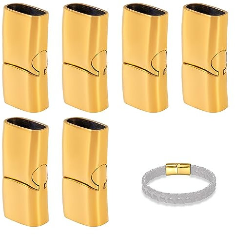 Armband Verschlüsse Magnetic Endkappen zur Schmuckherstellung in Edelstahl Rectangle für Lederseil Halskette Lederband Schnalle Bohrung: 12x6mm (Golden)