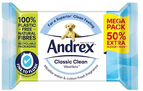 Andrex Moist Mega Classic Clean Washlets Flushable Toilet Wipes