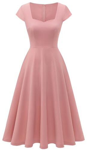 Berylove Kleid Vintage Damen Elegante Abendkleider Cocktailkleid Damen Elegant für Hochzeit Kleid Midi Festlich 8009 Blush 2XL