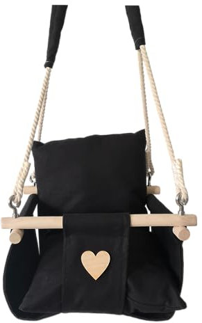 Tipoo® Babyschaukel-Set Schwarze, drinnen und draußen, Herz-Motiv, wunderschönes, Sicherheitsgurte, Babyschaukel, Kleinkindschaukel, Holzschaukel mit Schaukelsitz für Zuhause, Garten