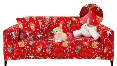 Jaotto Sofabezug 4 Sitzer Elastischer Stretch Spandex Sofa Überwürfe Sofahusse Antirutsch Waschbar Sofaschoner Couchbezug für Sofa mit Armlehne,Zucker Fäustling
