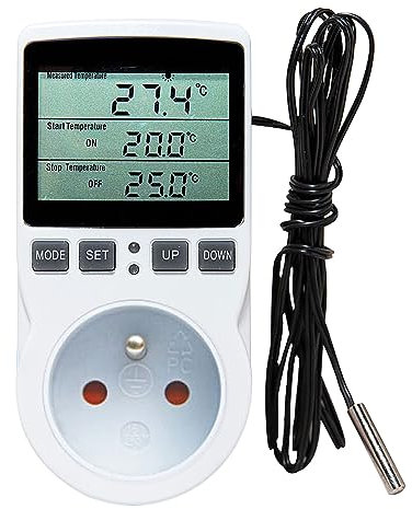 Fivtsme Prise Thermostat, Regulateur Température Numérique, 220V Thermostat Terrarium, Thermostat Prise Thermostat avec Sonde, Prise Thermostat Chauffage pour Serre, Aquarium (Prise FR)