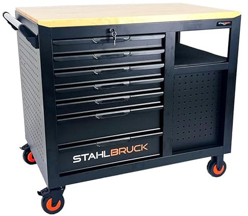Stahlbruck Werkstattwagen WW 44 XXL, mit Hartholzplatte, 11 Schubladen