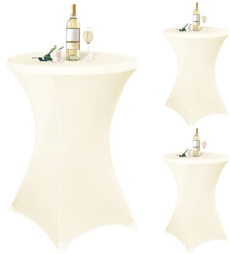 Teruntrue 3 Stück Beige Stehtisch Hussen Stehtische, Stehtischhusse für Ø 80-85 cm Stehtische und Bistrotische, Stretch-Tischdecke mit Fußtaschen für Hochzeit Geburtstagsfeier Bankett(80 cm, Beige)