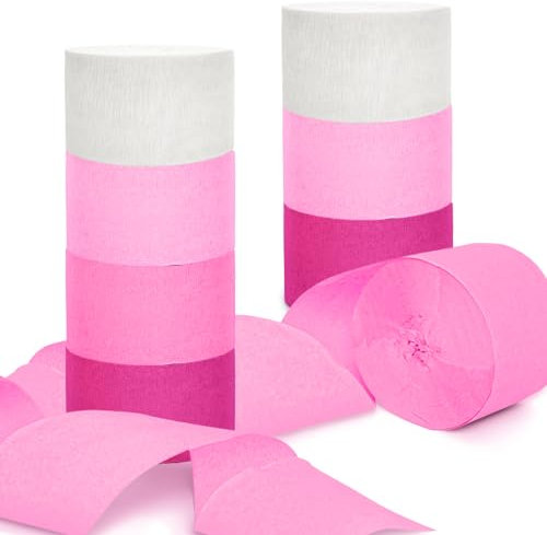 GAKA FAVOR Krepppapier Rosa Kreppbänder(8 Rolle)4.5cm x 25m Kreppbänder Luftschlangen für Hochzeit Geburtstags Party Feier Dekoration