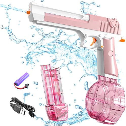 MQVXT Pistola de Agua eléctrica Luminosa,Pistola de Agua Eléctrica para Adultos y Niños, Alcance de hasta 32 pies Potente Pistola De Agua Eléctrica para Piscinas Familiares, Playa y Exteriores (Rosa)