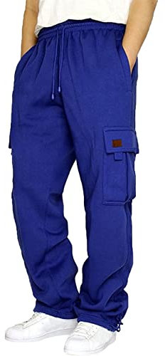 Zhiyao Cargo Hosen Herren Jogginghose Baumwolle Sporthose Lange Trainingshose Jogger Männer Fitness Sweathose Freizeithose Slim Fit Sweatpants mit Taschen Blau M