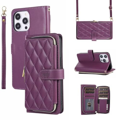 FMPCUON Funda para Huawei P20 Lite,Flip Billetera Funda Cuero Extraíble Cuerda, con Cremallera[Tarjeta Ranuras][Stent][Magnetismo],Funda Movil Carcasa Case para Huawei P20 Lite, Morado Oscuro