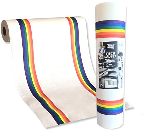 STAUBPIRAT Airlaid Tischläufer, Gastronomiequalität 65g je qm, Easy Dekoration für Ihre Feier, Fest, Event, Weihnachten, Geburtstag, Silvester, Rolle 40cm x 24 m (Regenbogen)