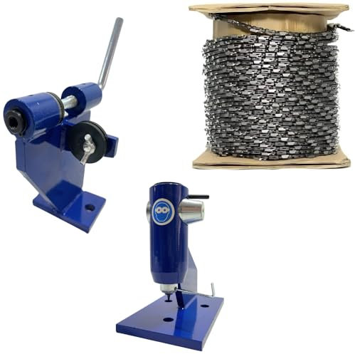 Pack rollo de cadena para motosierra remachador y rompedora de cadena, con remaches, cadenas universales varias medidas, interruptor rompedor con anclaje (3/8 BP 043-1,1 Diente Redondo)