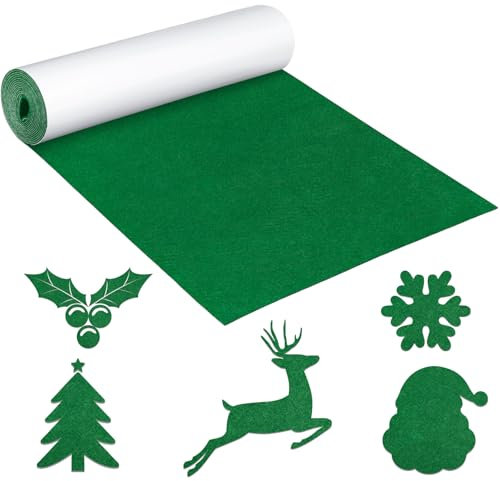 Wzone 31×200cm Feutrine Autocollante, Vert Rouleau Feutrine Adhésives, 1mm D'éPaisseur Tissu Autocollant Reparation, Feutrine pour Boîte - Cadeau, Cadre Photo, Chaise et Canapé, etc