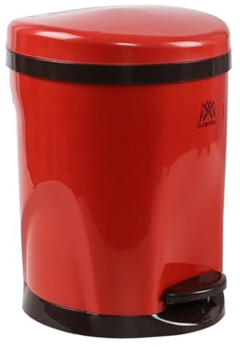 Haodehen 6.8 L Plastic Step-On Trash Bin with Soft Close Foot Pedal, Removable Liner Bucket, Lid, Small Bins for Under Desk, Office, Dorm, Bedroom, Bathroom, Red