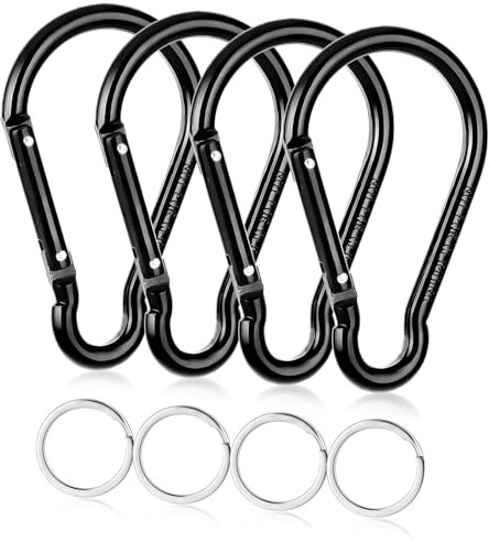 Ouligay 4pcs Large 4 inch Carabiner Clip with keyrings D Ring Heavy Duty Carabiner Hook Spring Snap Hook Aluminum Carabiner Keychain for Outdoor Camping Swing Hiking Dog Leash