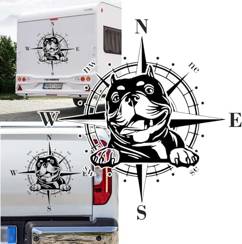 Rakelfix Kompass American Pitbull Terrier Aufkleber Größe&Farbe wählbar Hund Hunde Wohnmobil Caravan Autoaufkleber Sticker Kompassrose Windrose Camper