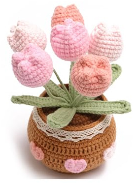 caiyjhao Hand-Crocheted Tulip Potted Crocheted Artificial Flowers（6Flowers）