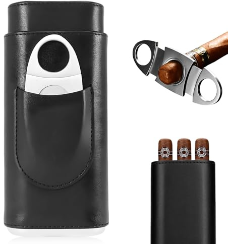 SUNOYA Zigarrenetui für 3 Zigarren, Leder Zigarrenetui, Leder Zigarren Etuis mit Zigarrenschneider, Tragbarer Humidor Zigarren Zigarrenetui fr Reise Kurztrips Geschenke für Männer(Noir)