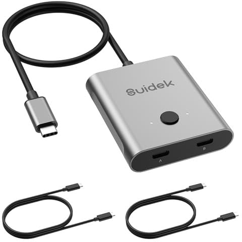 SUIDEK Commutatore USB C, commutatore USB-C bidirezionale che supporta video 8K@60Hz 1 in 2 out/2 in 1 out con ricarica a 100W e trasferimento dati a 10Gbps