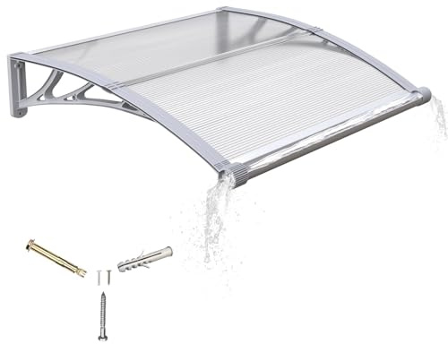 Marquesina para Puerta Exterior 100x80 CM,Tejadillo de Protección con Fregadero de Drenaje contra Lluvia y Rayos UV,Cubierta de Policarbonato para Puertas,Ventanas,Porches,Patios y Terrazas