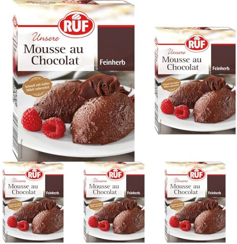 RUF Mousse au Chocolat Feinherb, dunkle Schoko-Mousse mit 34% Kakaoanteil, französisches Dessert, portionierbar, glutenfrei (Packung mit 5)