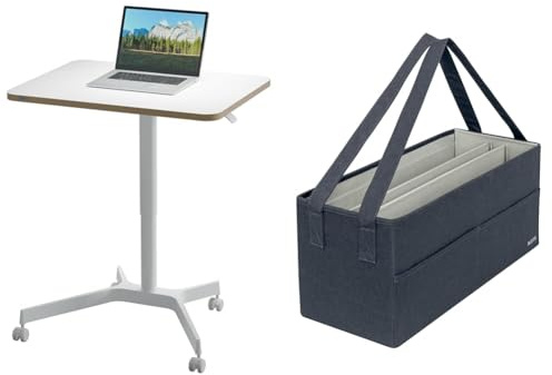 Leitz Ergo Compact Workstation Set Höhenverstellbarer Sitz-/Steh-Schreibtisch mit Desk Sharing Arbeitstasche, 80 x 60 cm, Mobiles Stehpult mit Rollen, Belastbar bis 20 kg, 65360001 + 64440089