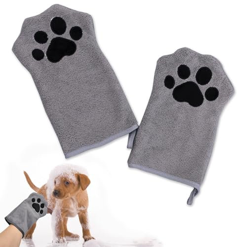 Niuhong 2 Pcs Hundehandtuch Katzen Reinigung Handschuhe Haustiere Saugfähiges Reinigungstuch Weich & Langlebig Mikrofaser Handtuch Handschuhe Hunde Katze Andere Klein Tiere (grau)