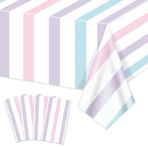4Pcs Pastell Streifen Tischdecken, EIS Tischdecke für Kinder Baby Dusche Sweet EIN Geburtstag Donut Theme Party, 130x220cm
