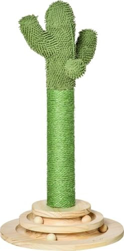 DecHome - Tiragraffi per Gatti Albero Tiragraffi a Forma di Cactus per Gatti Albero Tiragraffi Corda Sisal e Base con Palline in Legno 32x32x60cm
